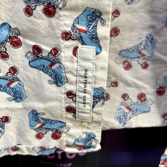 Goodfellow & Co. Blue Red Roller Skates Surf Hawaiian Button Down Men's Slim M - Picture 6 of 7